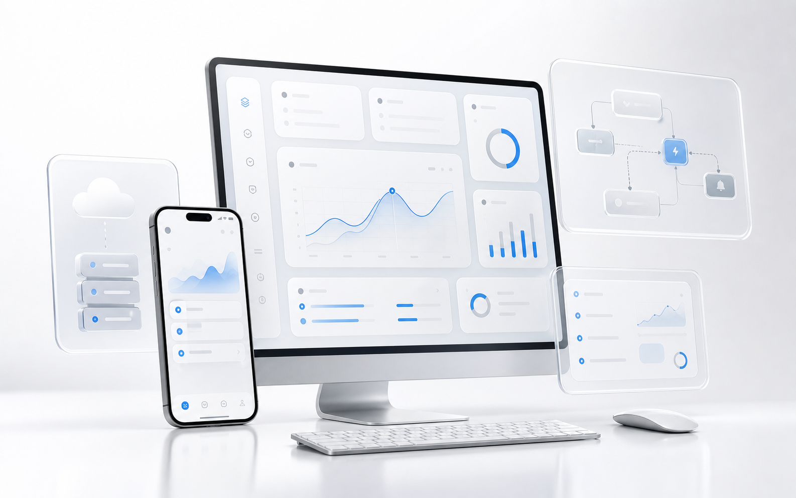 Premium unbranded app dashboard and mobile interface mockup